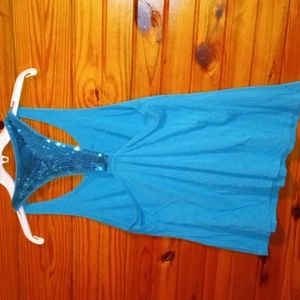 women med turquoise tank sequin accent back shoulder